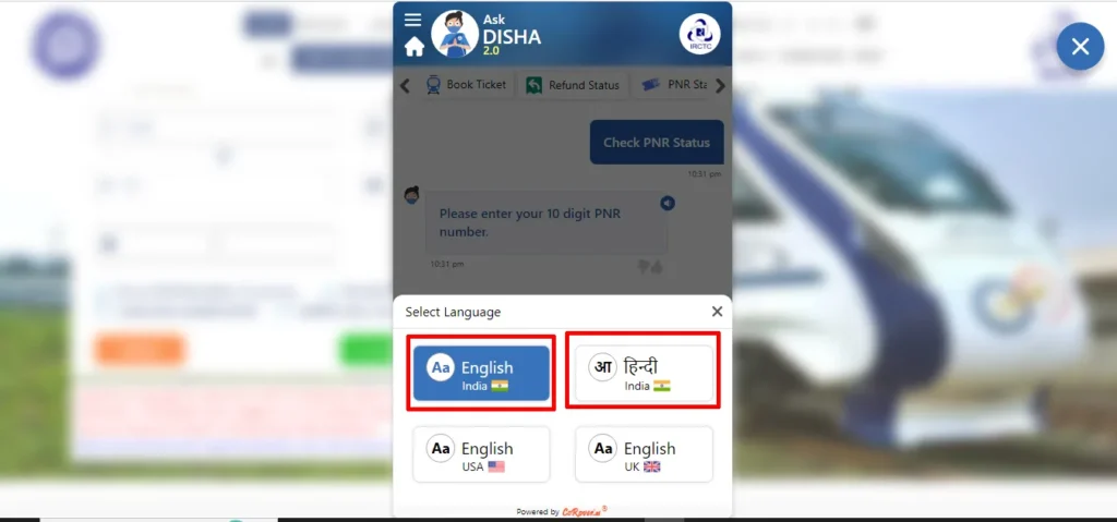 Ask Disha 2.0 Available English , Hindi Language Option