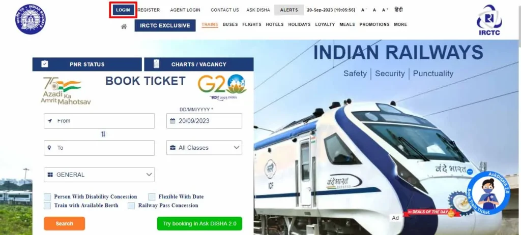 Visit Rail Website Click Login Button 